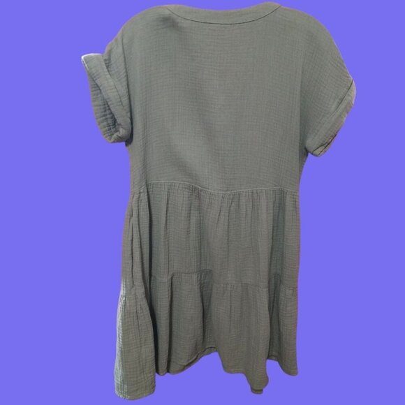 Madewell Cuff Sleeves Gauze Button-Front Tiered Mini Dress Sage Green Xsmall - Picture 3 of 13